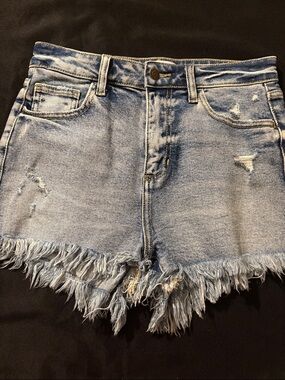 Windsor Light Blue Distressed Denim Jean Shorts with Frayed Hem